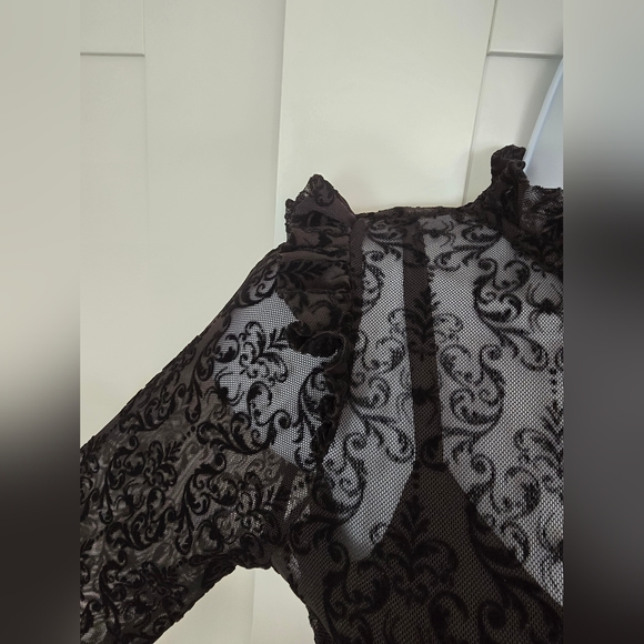 NWT Rare Disturbia Delena Flared Jumpsuit Goth Sheer Flocked Spider Ruffle XS - Picture 7 of 16